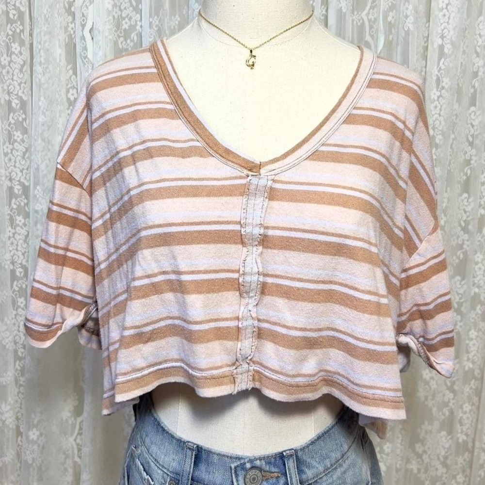 Urban Outfitters Striped Off The Shoulder Cropped Shirt Womens Medium Preppy